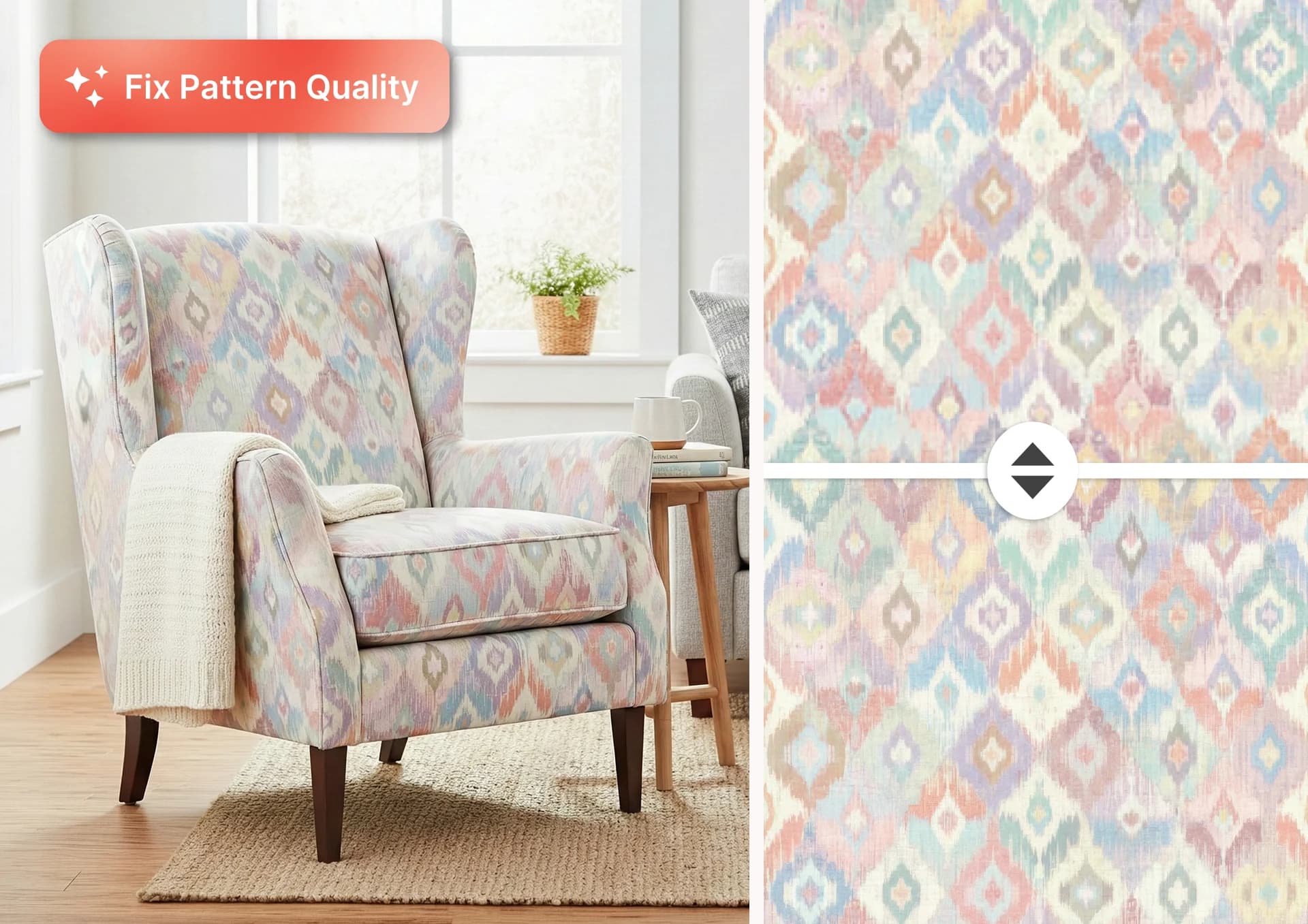 AI pattern upscaler increasing seamless pattern resolution for print production